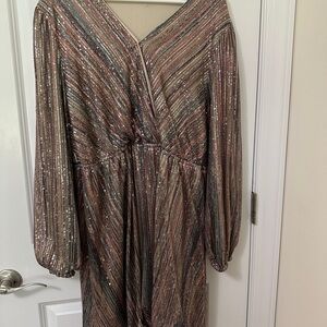 Glamorous Striped Sequin Long Sleeve Dress